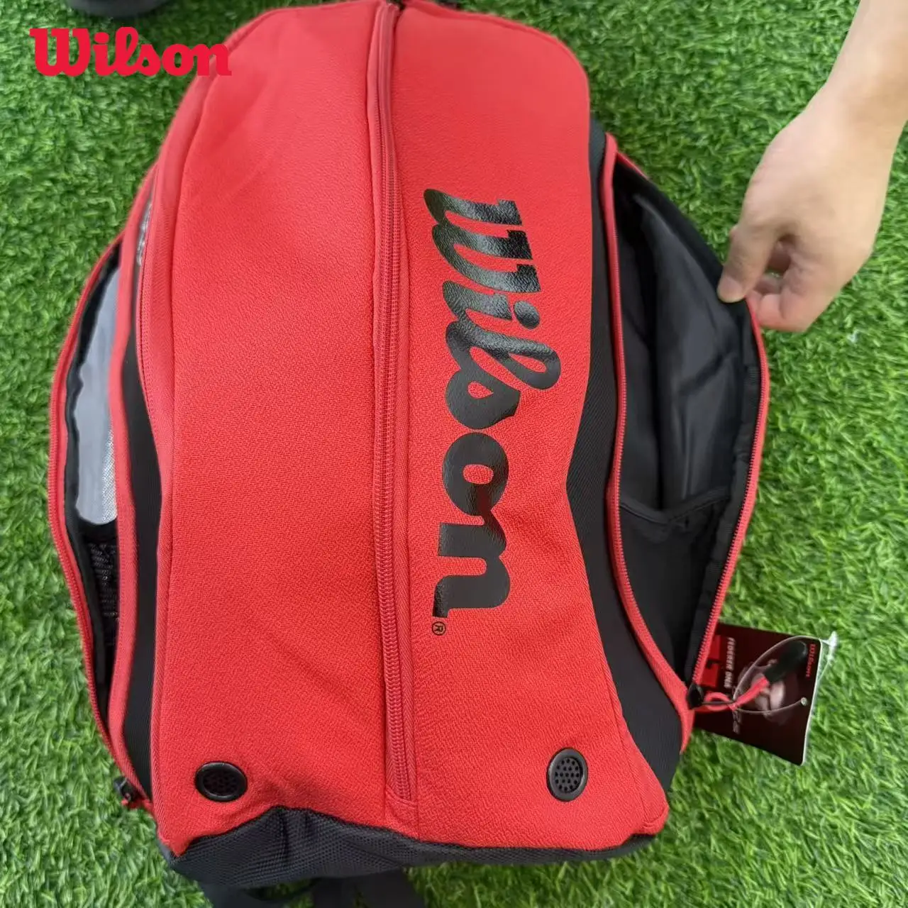 Wilson Roger Federer DNA Red Tennis Backpack PU Design Racket Sport Tennis Bag Max for 2 Racquets with ‎Insulation Pocket