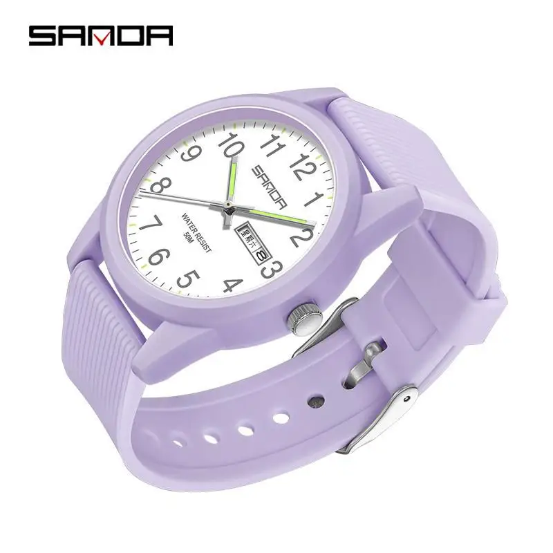 Fashion Sanda Top Brand 6090 Luxury Couple Luminous Hand Watch New Men And Ladies Silicone Band Simple Quartz Lovers Gift Watch