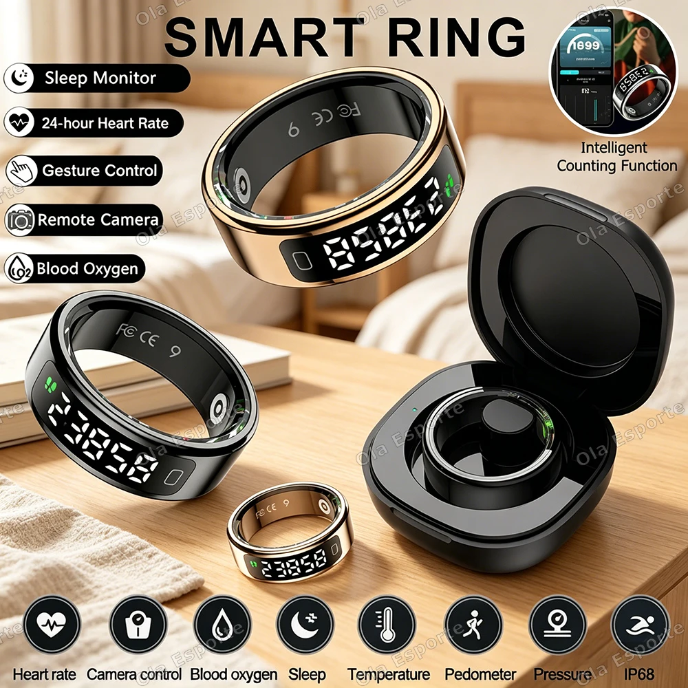 2026 R11C Smart Ring with Display Screen and Touch, Charging Case, Count, Health Manager Waterproof For Men Women Smartring New