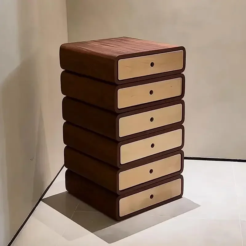 JJJJModern Minimalist Rotating Locker Bedroom Living Room Small Apartment Black Walnut Veneer Drawer Cabinet