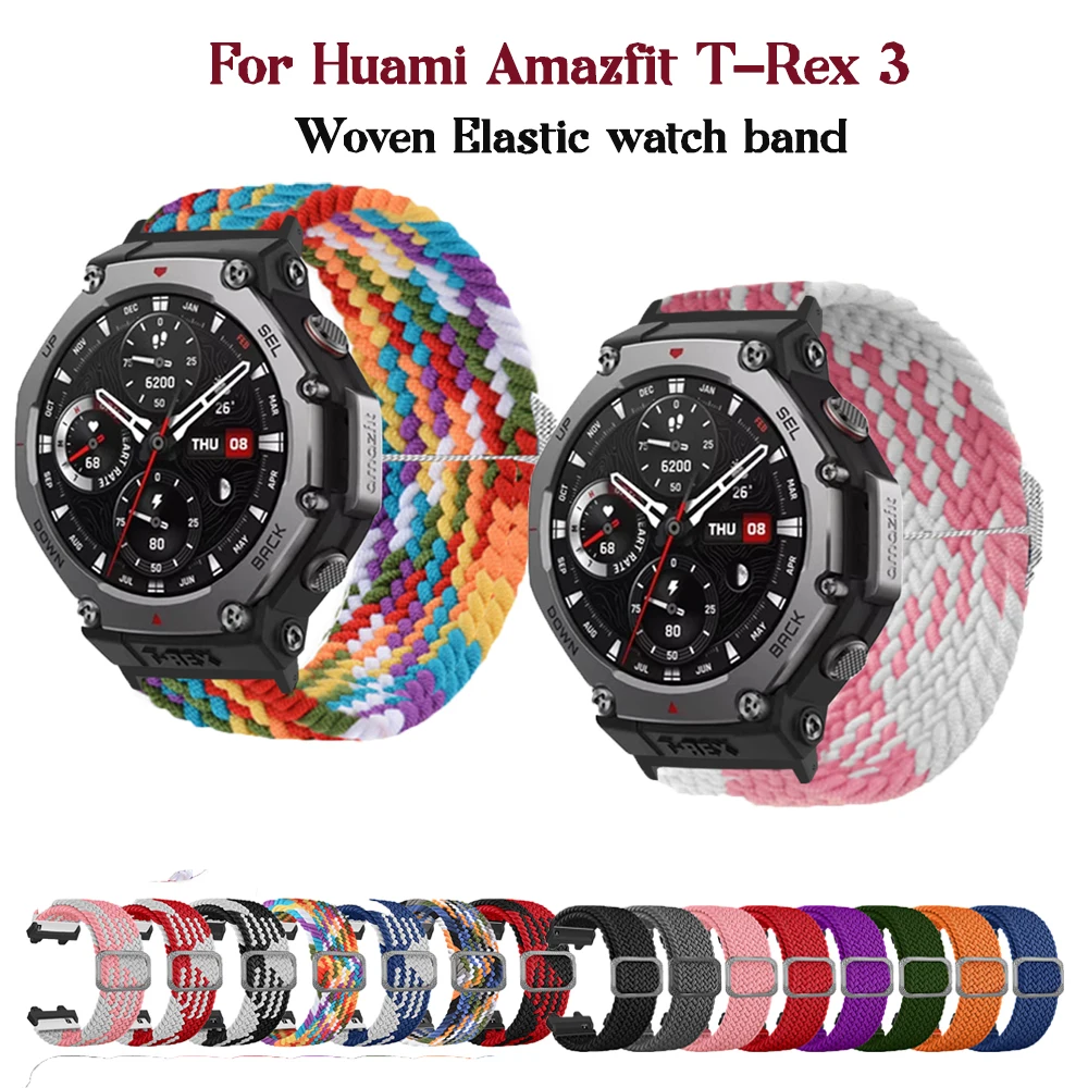 

Nylon Strap For Amazfit T-rex 3 Wristband High-qulity Metal Joint Braided Elastic Weave Bracelet SmartWatch Silicone Band