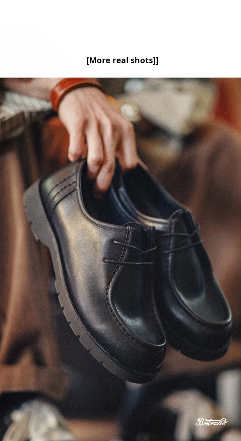 Maden Herren Vintage Schwarze Derby-Schuhe Schnürschuhe Runde Spitze Britische Büro-Halbschuhe für Geschäftsanlässe – Detail 14