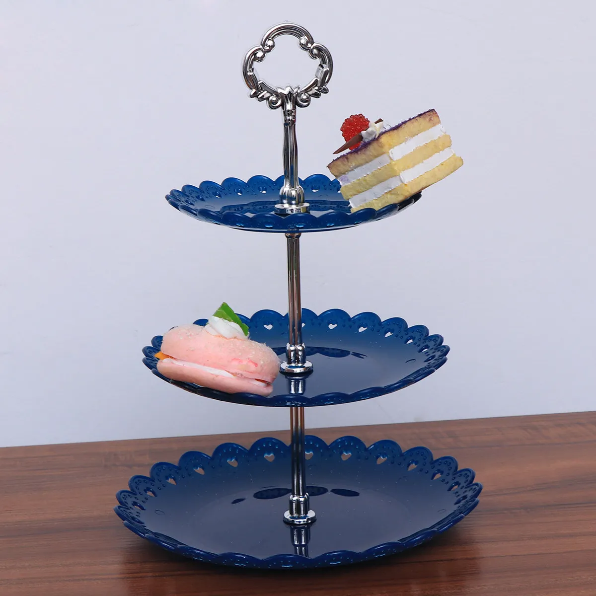 Three-Layer Cake Stand Blue Fruit Dessert Display Rack Kitchen Party Serving Platter Storage Holder Kitchen Bar Tools
