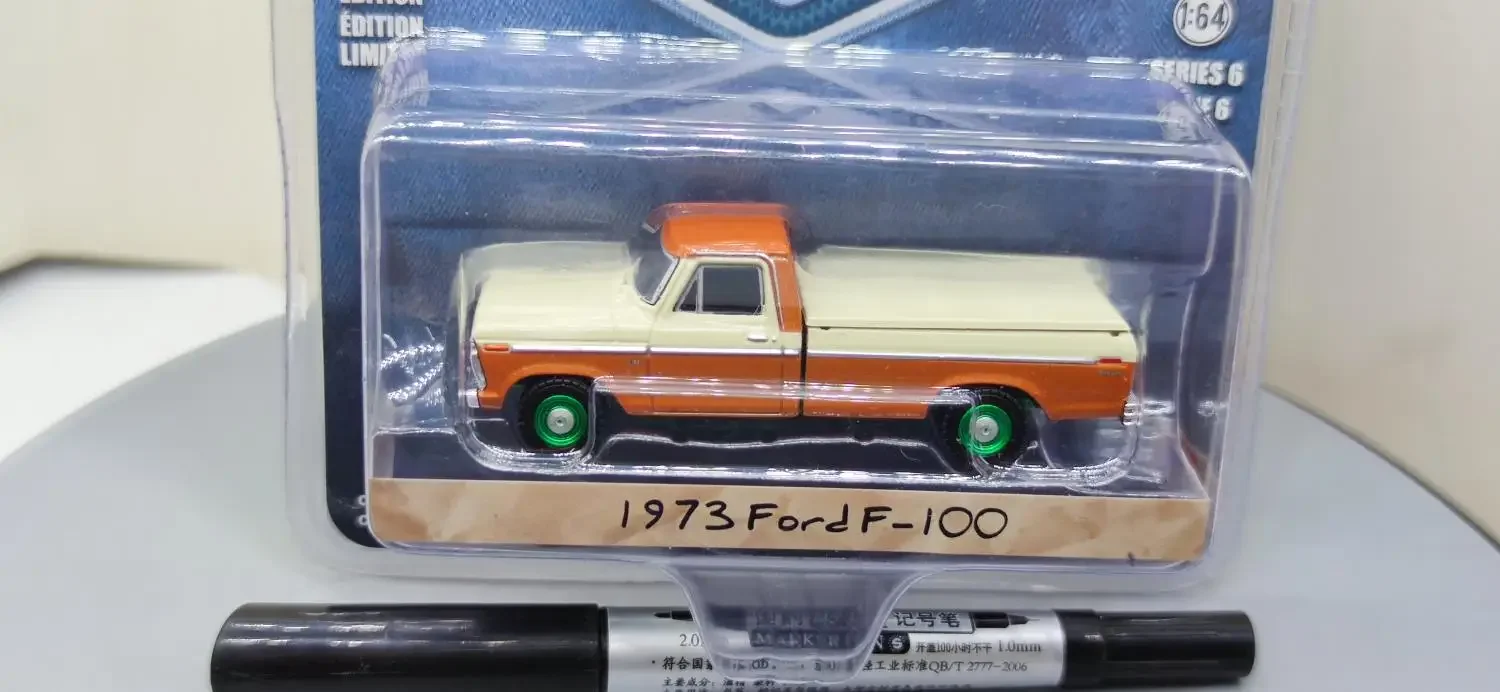 

GreenLight 1:64 1973 F-100 Зеленая машинная версия, литая под давлением модель автомобиля из металлического сплава, игрушки для коллекции подарков