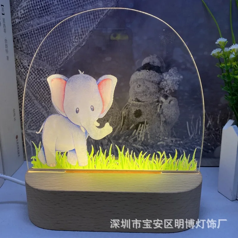 Animal Elephant Deer Zebra Butterfly Beech 3D Night Light UV Color Printing DIY Message Board Luminous Gift Lamp Desk Decor