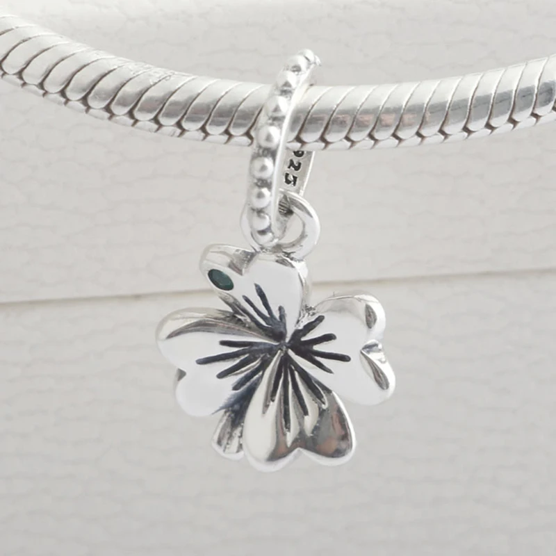 Authentic S925 Sterling Silver Four-leaf Petals Pendant Bead Clover Dangle Charm Fit Women Bracelet Bangle DIY Jewelry