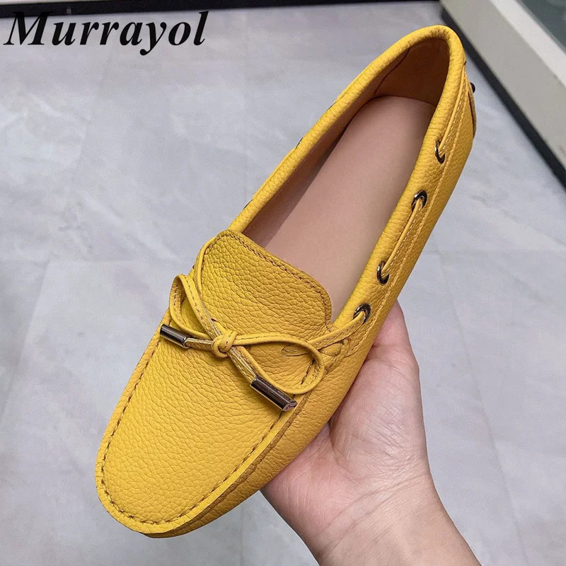 ผีเสื้อตกแต่งปากตื้นLoafersผู้หญิงหนังสีทึบแบนรองเท้าฤดูใบไม้ผลิฤดูใบไม้ร่วงนุ่มSoledรองเท้า