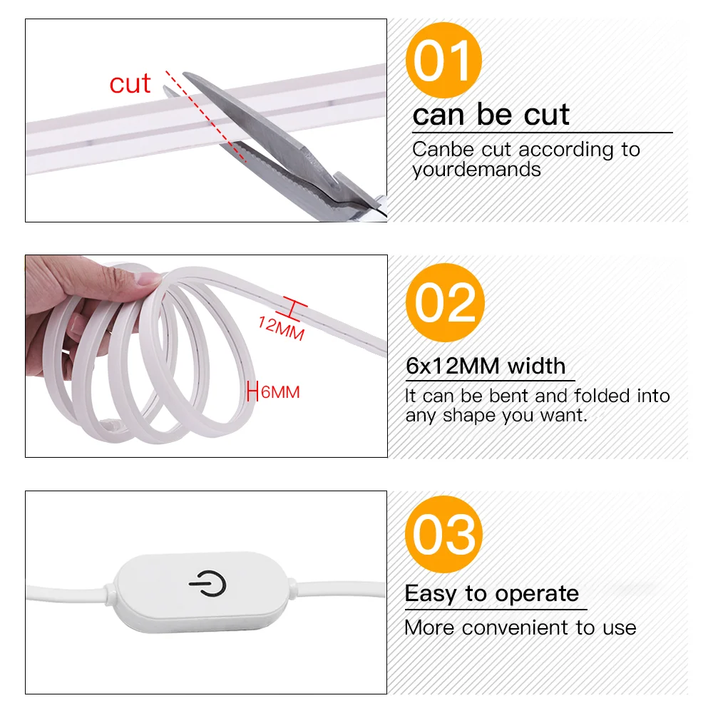 Touch Sensor LED Neon Strip 5V USB Dimmable Waterproof Neon Lamp Night Light Flexible Ribbon Tape For Room Decor DIY Backlight