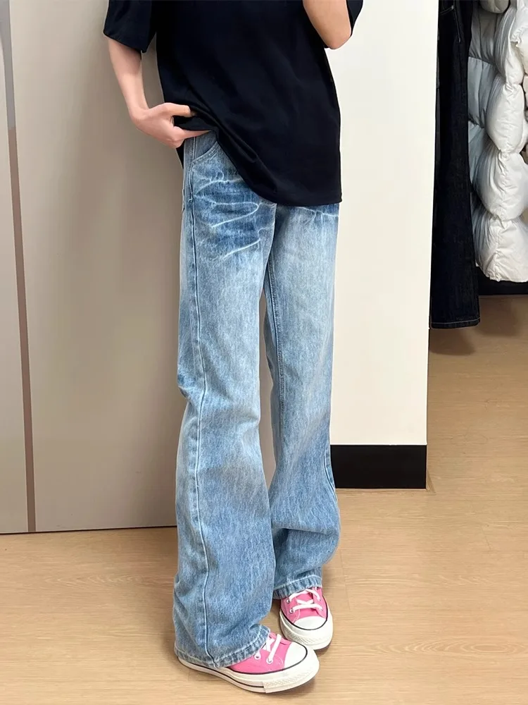 

Cleanfit High Street Straight Leg Jeans Men's Spring Autumn Waed Lightning Pattern Denim Pants Youth Trendy Wear Resistant