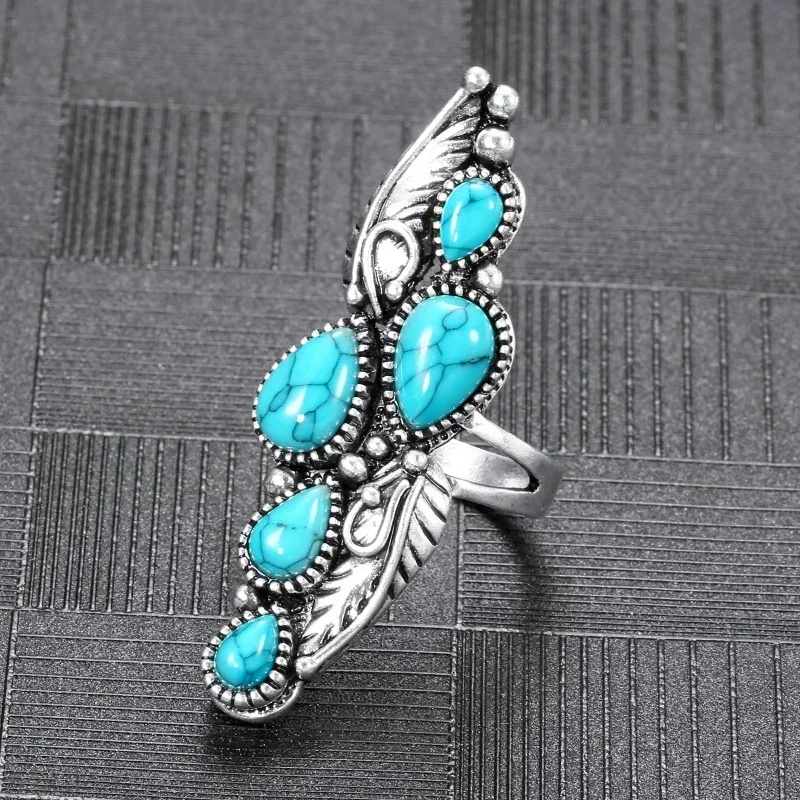 Bohemian Ethnic Style Faux Turquoise Ring Series Large Rings for Women Personalized Vacation Party Vintage Jewelry Accessories