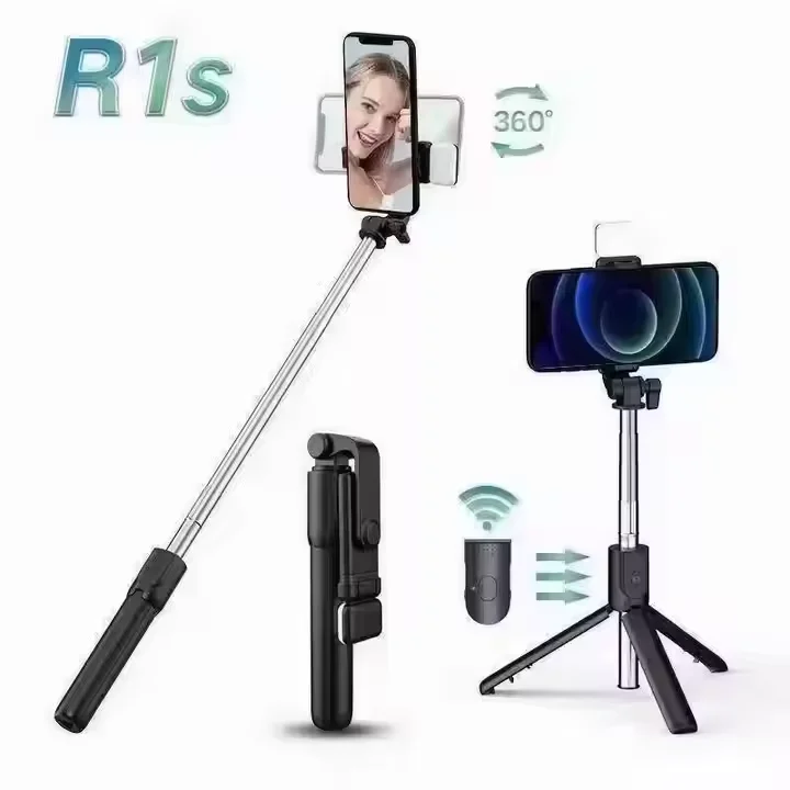 Hot Selfie Stick Wireless BT Foldable Mini Tripod with Fill Light Shutter with Remote Control R1S Selfie Stick Tripod