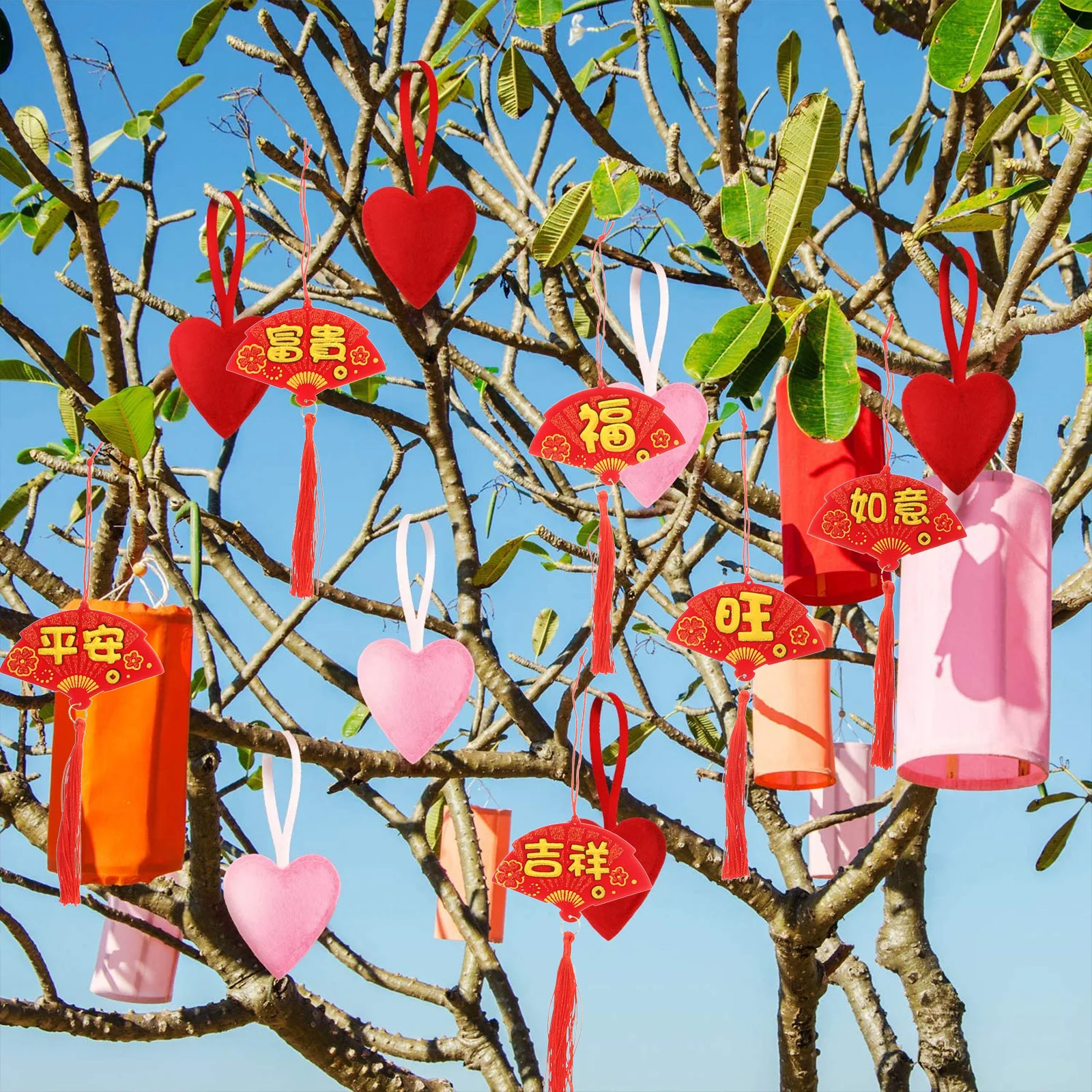 

6Pcs Chinese New Year Tassel Pendant Bonsai Hanging Ornaments Fan Shape Decor Lunar Festival 2024 Chinese Decor