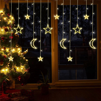 220V 138 LEDs Curtain Lights Christmas Moon Star Window Fairy String Lights for Indoor Window Patio Kid Bedroom Decoration