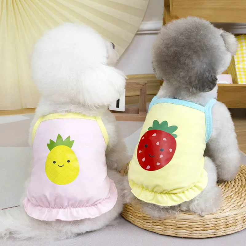 

Dog Clothes Print Girl Vest Puppy Summer Clothes Yellow Pink Blue Hoodie T-Shirt For Small Dogs Chihuahua Poodle Cat Vests Shirt