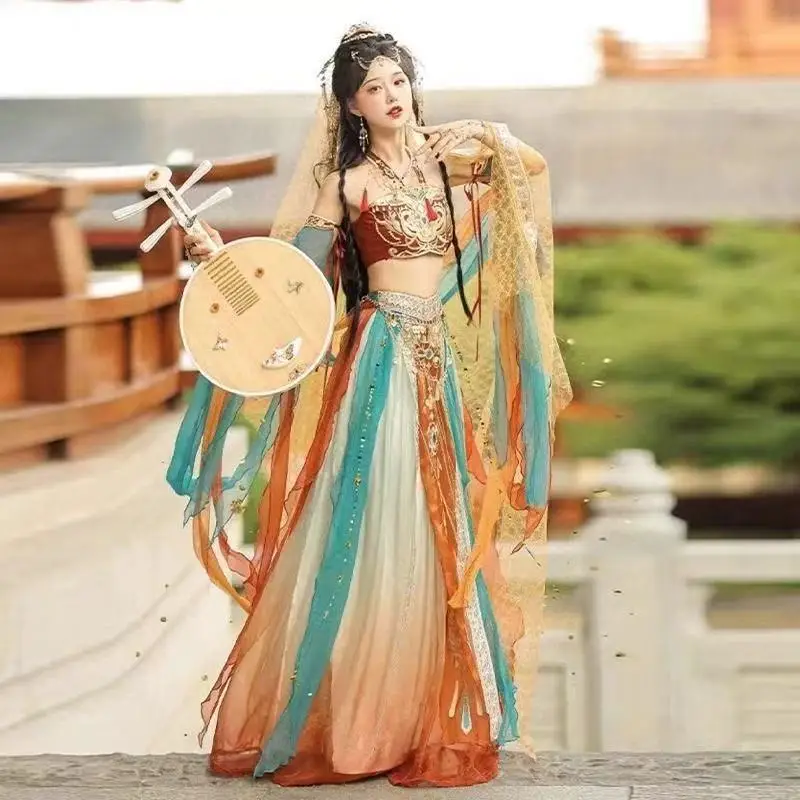 Exotic Goddess Hanfu Dress for Women Traditional Embroidered Clothing Vintage Halloween Dunhuang Girls Cosplay Costume Han Dress