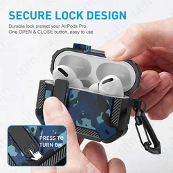 Per AirPod Pro USB C case1948 con lock】per custodia da uomo Full Body Military Hard Shell Shock Protect custodie airpod pro 2023 con portachiavi