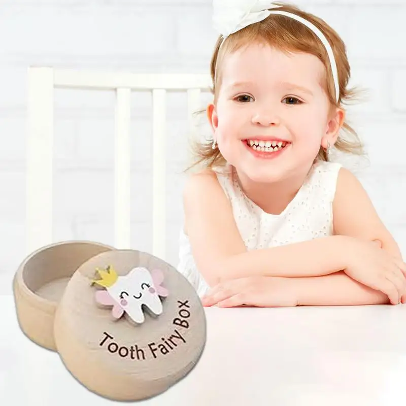 Caja de madera para recuerdo de dientes de bebé, almacenamiento de recuerdo de dientes caídos, lindo tallado, caja de cumpleaños para niño o niña