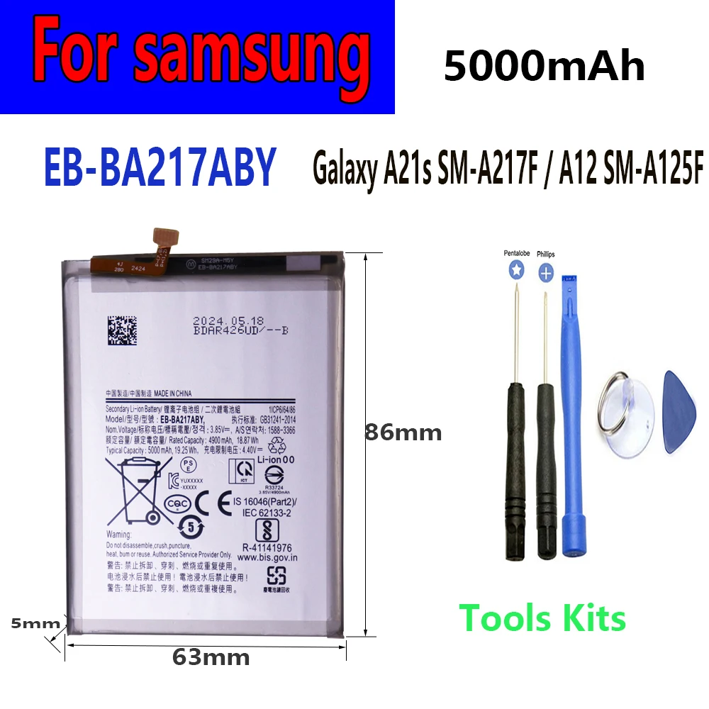 

EB-BA217ABY Battery For Samsung New 5000mAh Phone Battery For Samsung Galaxy A21s SM-A217F / A12 SM-A125F+tools