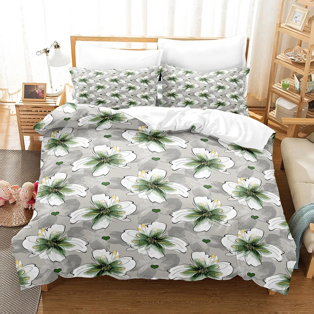 3PCS Duvet Cover Set Scandinavian Minimalist Floral Style Print Duvet Cover With 2Pillowcases Single Twin Queen Size Bedding Set