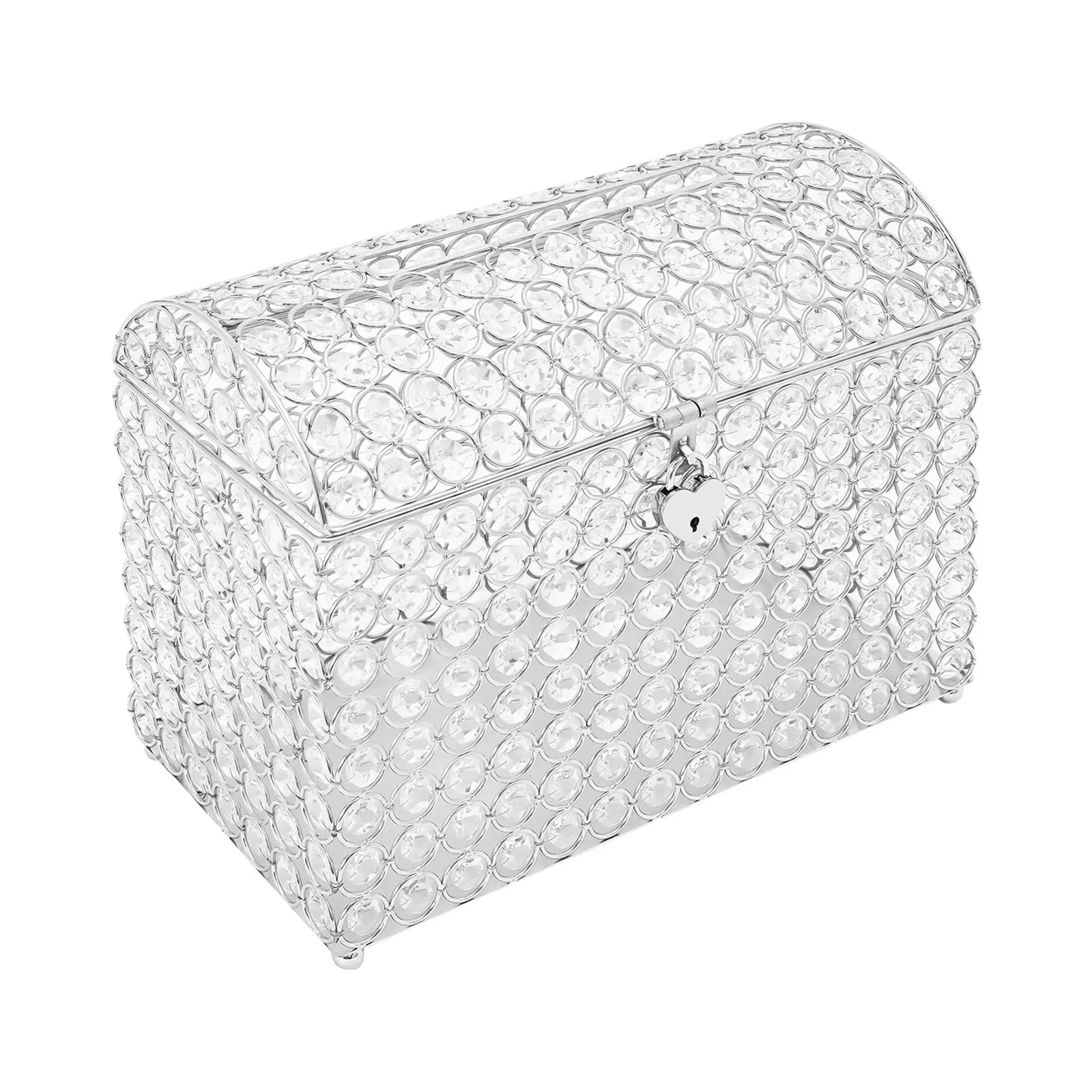 صندوق بطاقات زفاف أكريليك شفاف حديث مع قفل على شكل قلب - حامل أموال هدية بإطار فضي