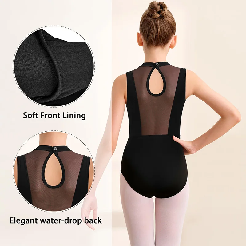 Girl Sleeveless Camisole Ballet Dance Leotards for girls Gymnastics Tank Tops with Water-drop Hollow Mesh Back and Soft Lining