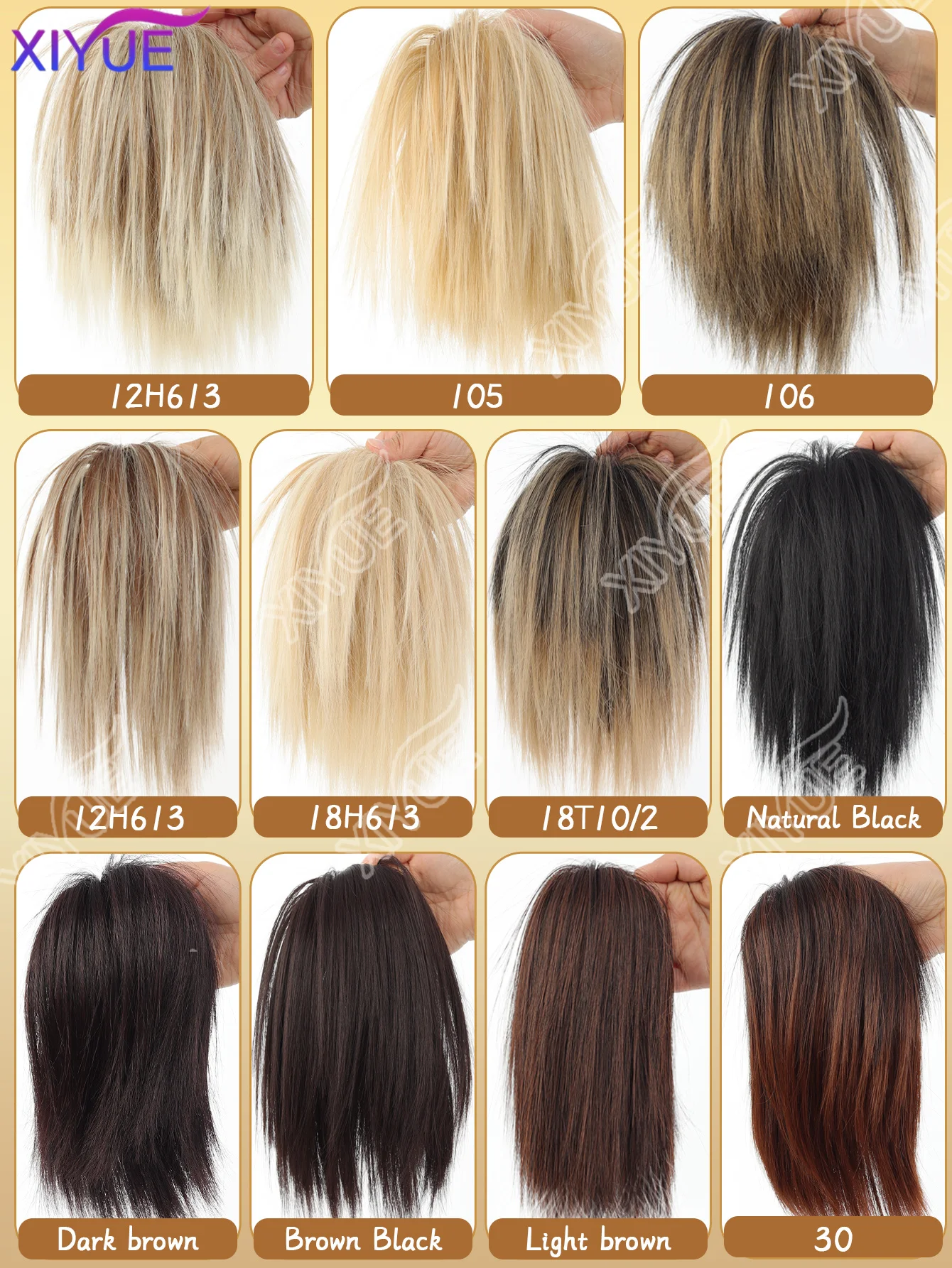 Extensiones de Moño de Cabello Lacio, Cola de Caballo Corta, Extensiones de Moño de Cabello Rubio y Castaño, Piezas de Cabello Sintético Despeinado y Voluminoso, Elástico