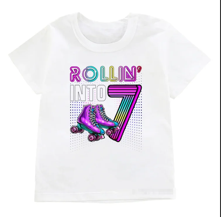 Funny Kids Rollin Into 6-12 Roller Skating Print Clothing Baby New Fashion White Tshirts Tops