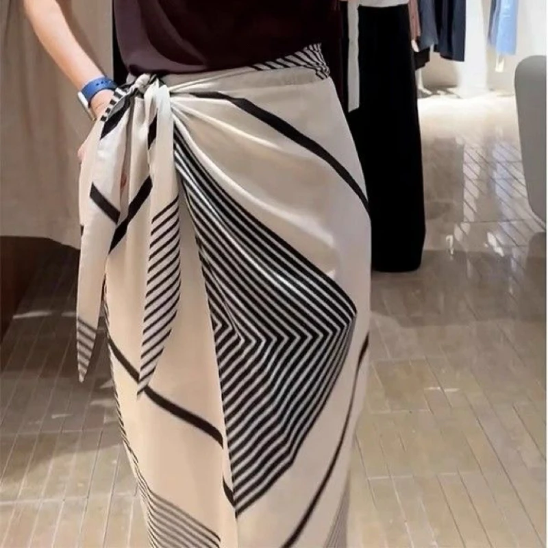 Primavera verão saia de tamanho grande feminina 2025 nova moda solta casual listra elegante estilo férias saia feminina