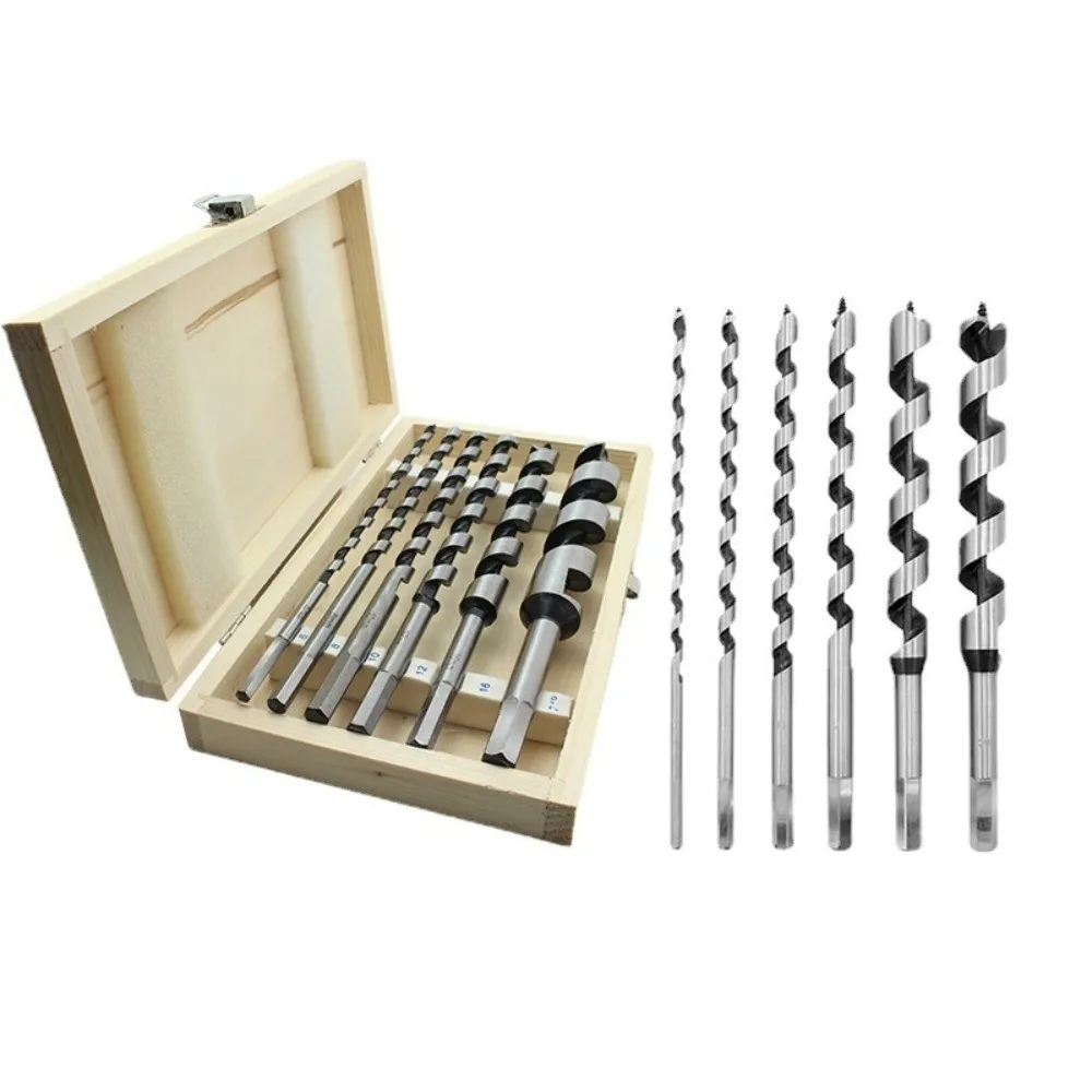 6pcs Hex Shank Auger Drill Bit Set 9 Inch Length 1/4 To 1 Inch Ship Auger Bits Wooden Storage Box Twist Design