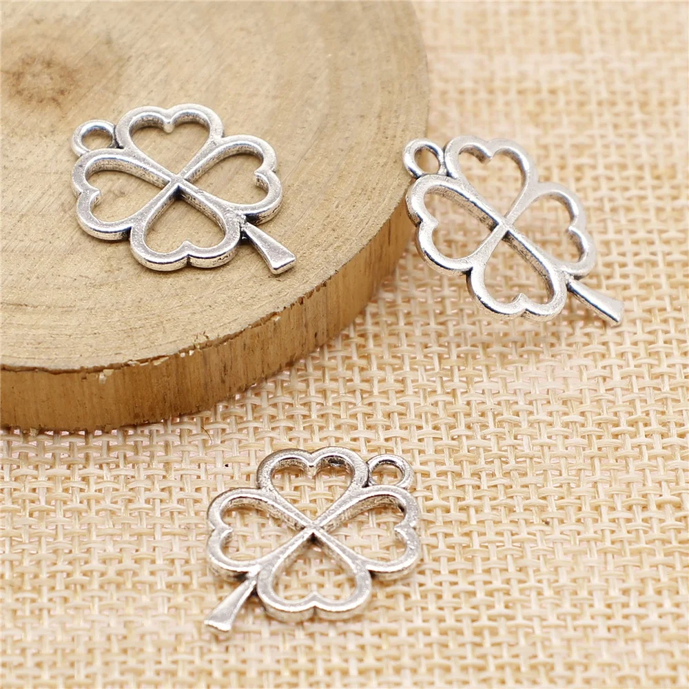 

Wholesale 150pcs/bag 24x17mm Antique Silver Color Antique Bronze Color Charm Clover Charm Lucky Clover Charm Clover