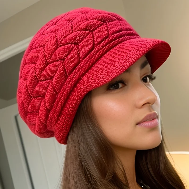 Lockere Strickmütze für Damen im Winter – dicke Zopfmuster-Ohrenklappe mit Quasten-Design, weich, elastisch und warm für kaltes Wetter – Detail 1