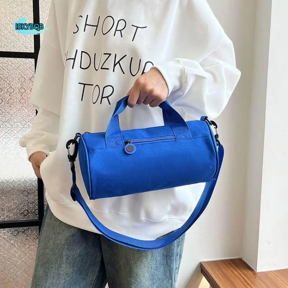 

One Shoulder Cylinder Gym Bag Solid Color Nylon Women Crossbody Bag Large Capacity Waterproof Fitness Yoga Storage Bag