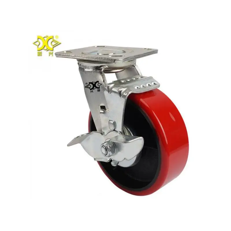 

4-inch Cast Iron Polyurethane (pu) Double Bearing Brake Heavy-duty Caster/storage Cage Handling Turnover Trolley Wheel 1Pc