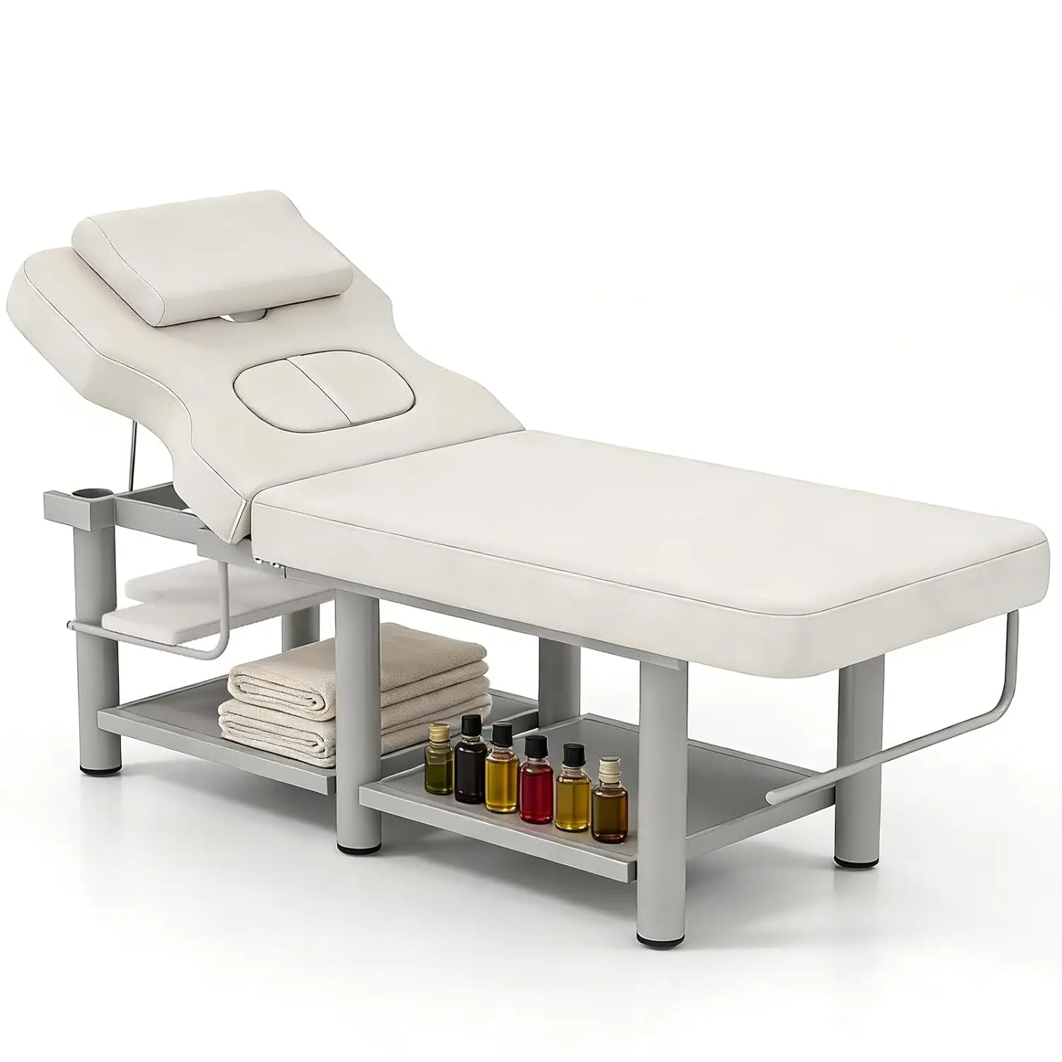 

Heavy Duty Professional Stationary Massage Table, Wide Spa Facial Bed with Backrest, Metal Frame PU Leather Massage, Customized