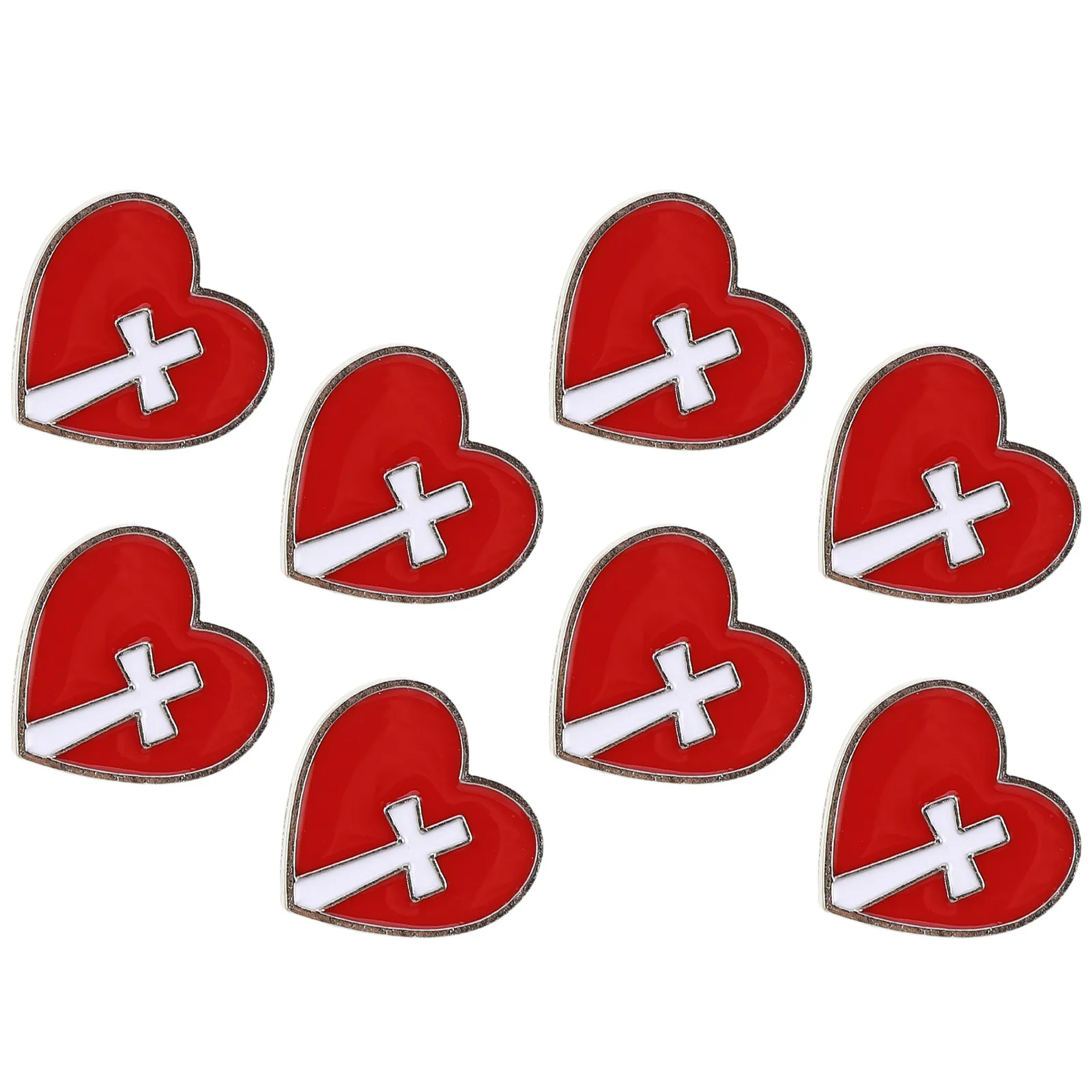 Red Heart Cross Enamel Brooch Pins 8Pcs Religious Lapel Badge Set for Church Funeral Memorial Daily Wear