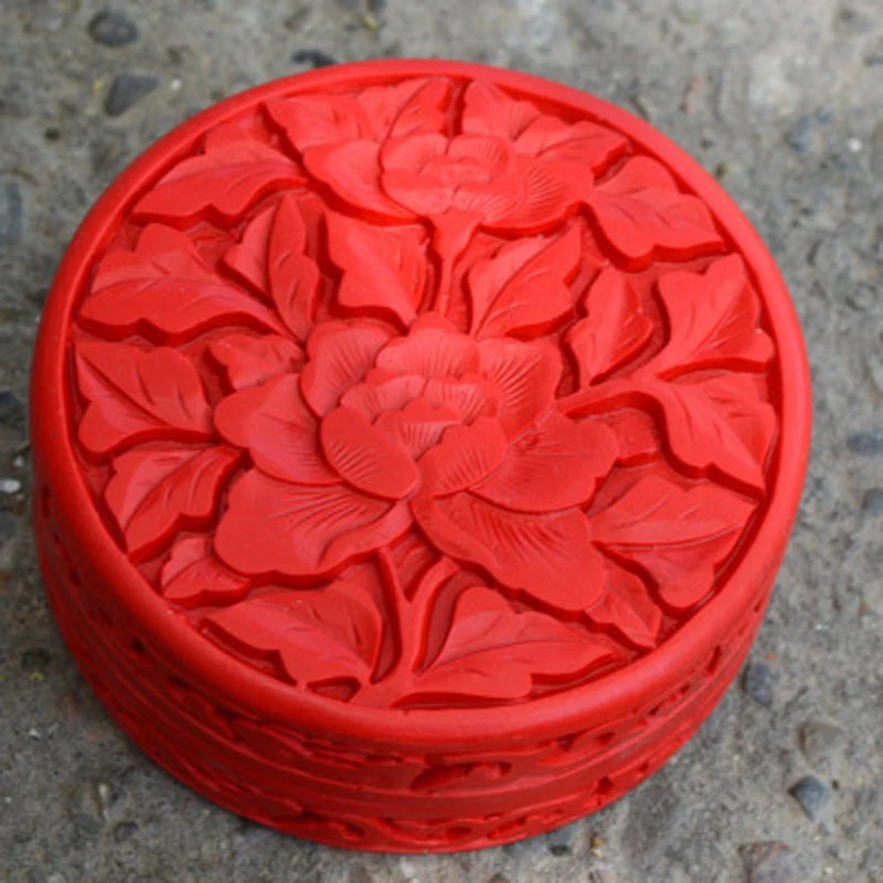 

Exquisite Chinese Traditional Technology Red Lacquer Beautiful Peony Flower Auspicious Jewelry Box