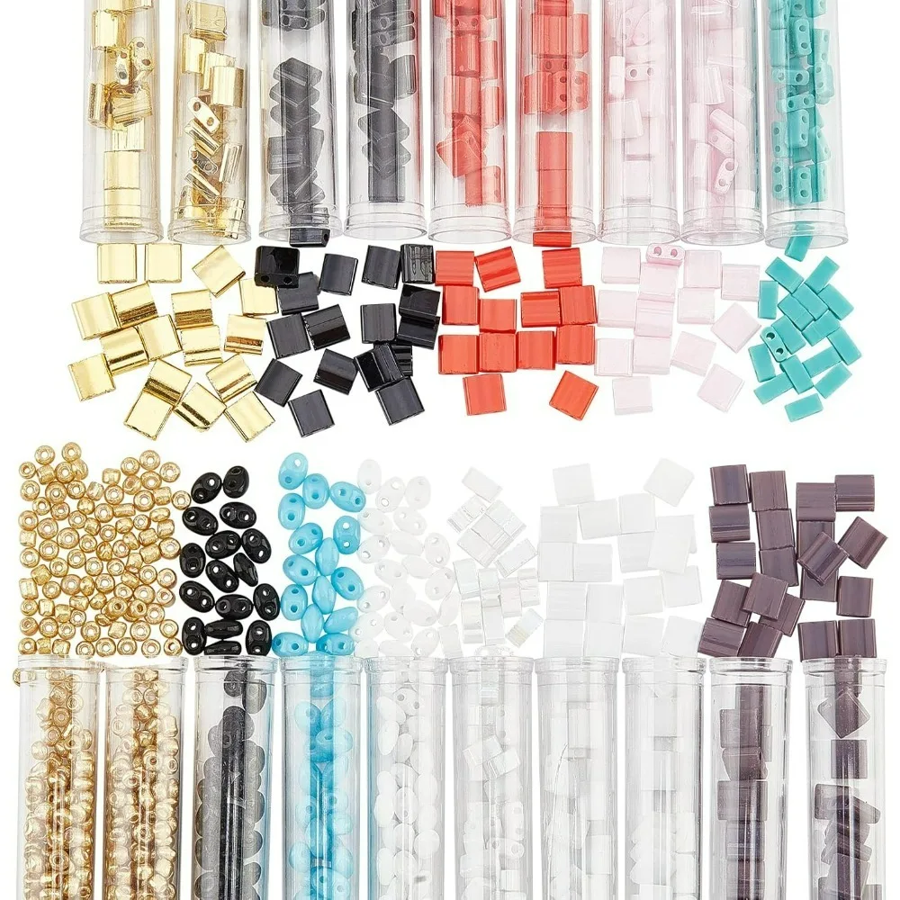 About 750 Pcs Tila Beads Glass Seed Beads Set 2 Styles 2-Hole Glass Tila Bead 3 Colors Czech Two-Hole Seed and 300Pcs