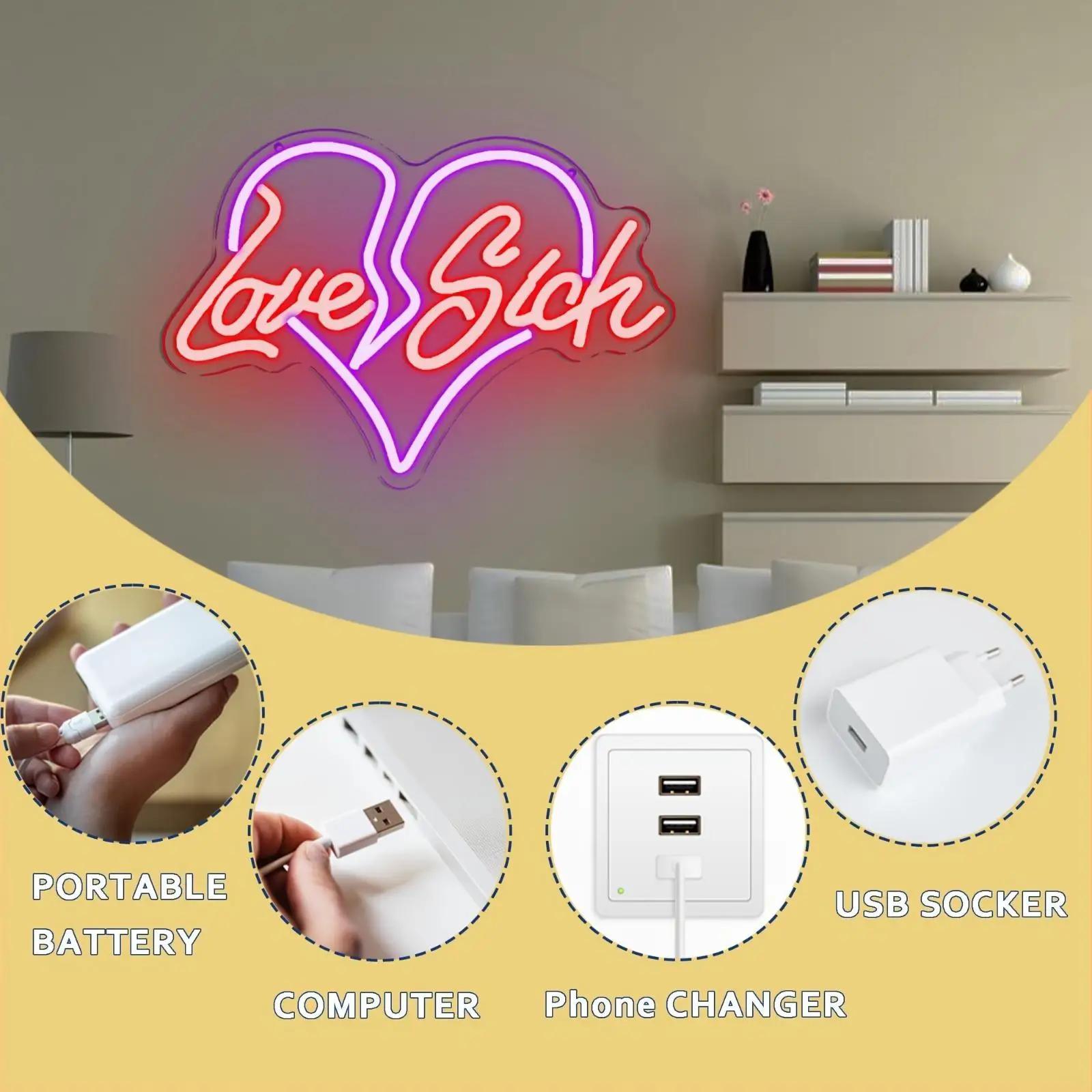 الحب مريض النيون ديكور الرجعية USB ضوء النيون عكس الضوء لغرفة الموسيقى استوديو صالة في سن المراهقة Hangout الحنين ديكور غرفة نوم الهدايا #4