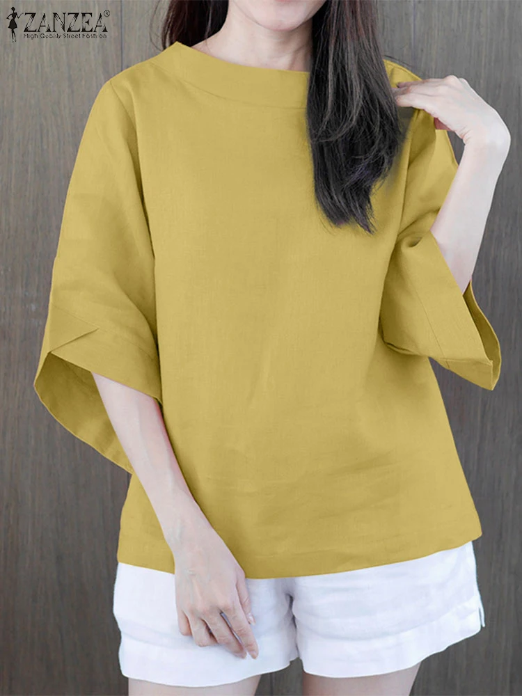 Camicette solide estive da donna ZANZEA Camicia allentata casual con maniche a 3/4 Moda O Collo Vacanza Blusas Elegante lavoro OL Top Mujer Femme
