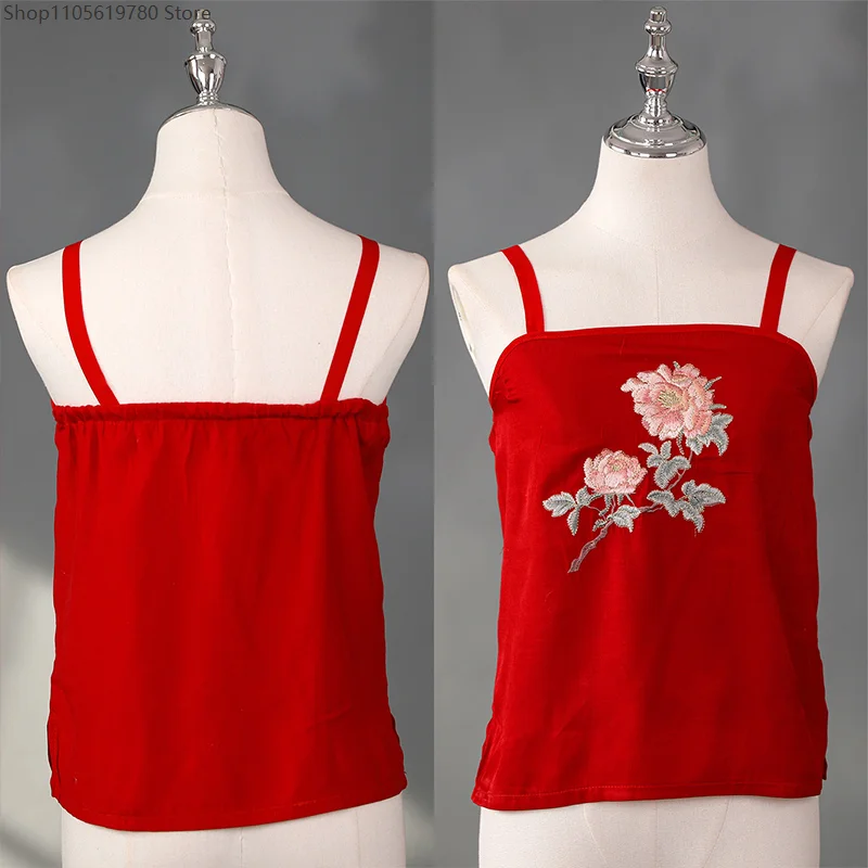 Chinese Traditional Camisoles Ethnic Style Chinese Blouse Lining Inside Tops Embroidery Shirts Hanfu Dance Performance Tank Tops