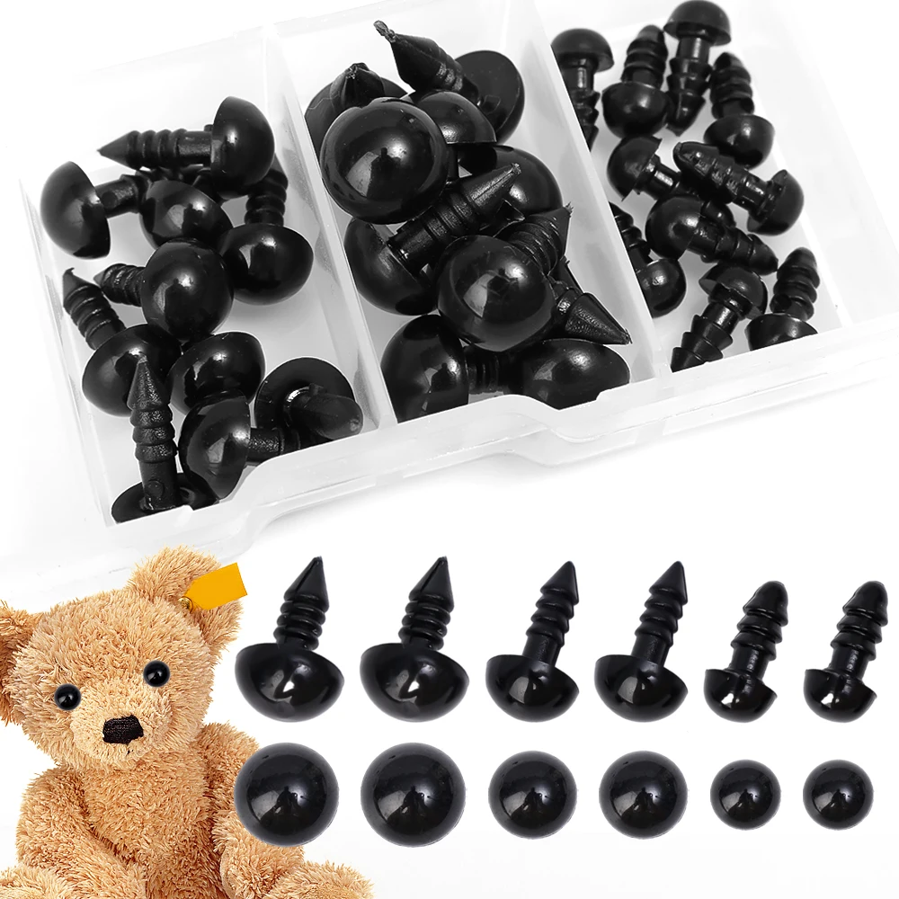 Accesorios de ojo de muñeca, artesanía de plástico negro, decoración de ojo de tornillo, juego de bricolaje, oso de peluche, accesorios de decoración de muñeca, 6mm, 8mm, 10mm, venta al por mayor