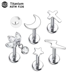 1PC G23 Titanium Star Moon Cross Stud Earring for Women Lip Rings Labret Piercing Ear Tragus Helix Piercings Body Jewelry