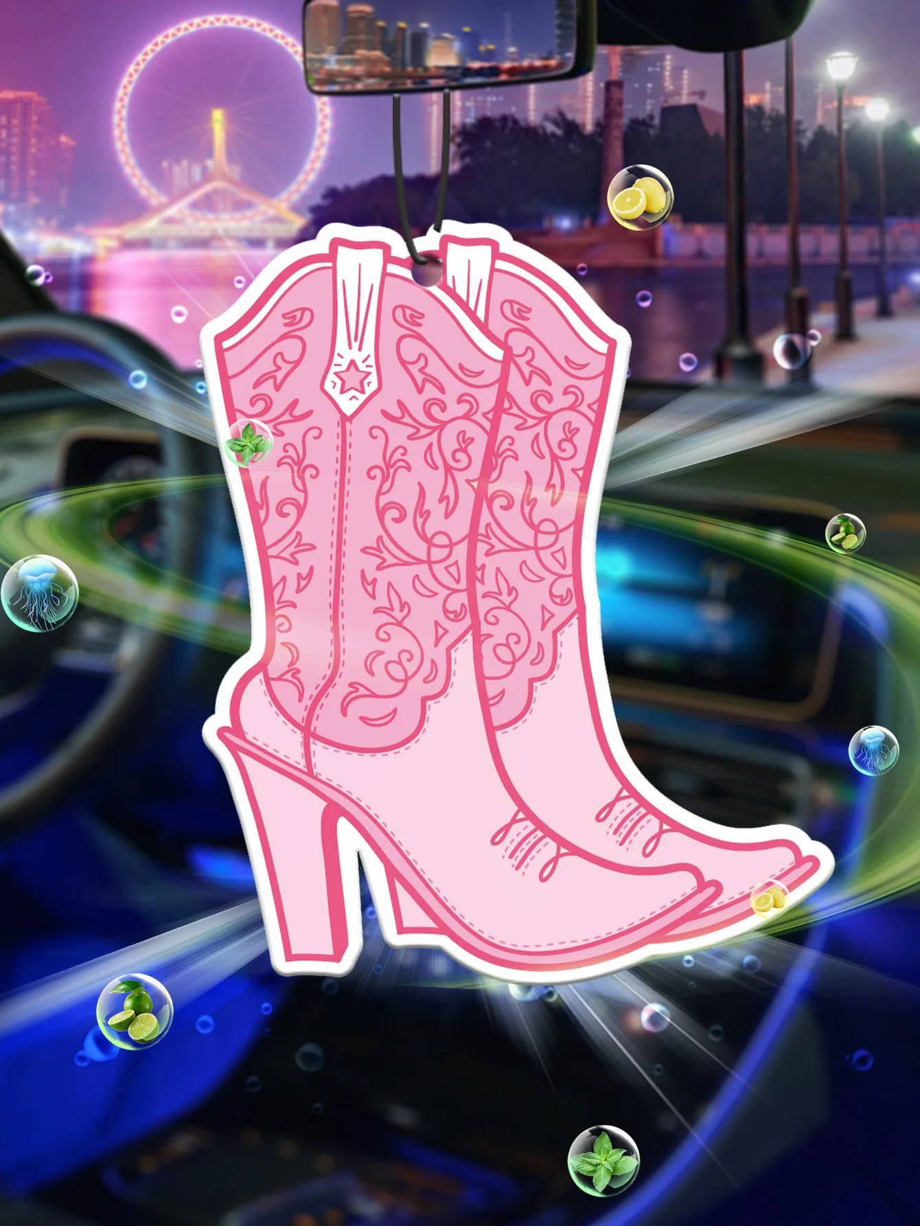 Pink Fashion Boots with Freesia and English Pear Scent, Car Fragrance Tablets, Imported Natural Air Purifying Car Perfume, Car Air Freshener, Car Rearview Mirror Hanging Fragrance, Car Interior Deodorizer, Long-Lasting Fragrance, Unisex, Creative Natural Scent for Air Purification, Car Interior Atmosphere Fragrance, Five-Star Hotel Scent, Specially Customized Fragrance, Luxury-Grade Fragrance