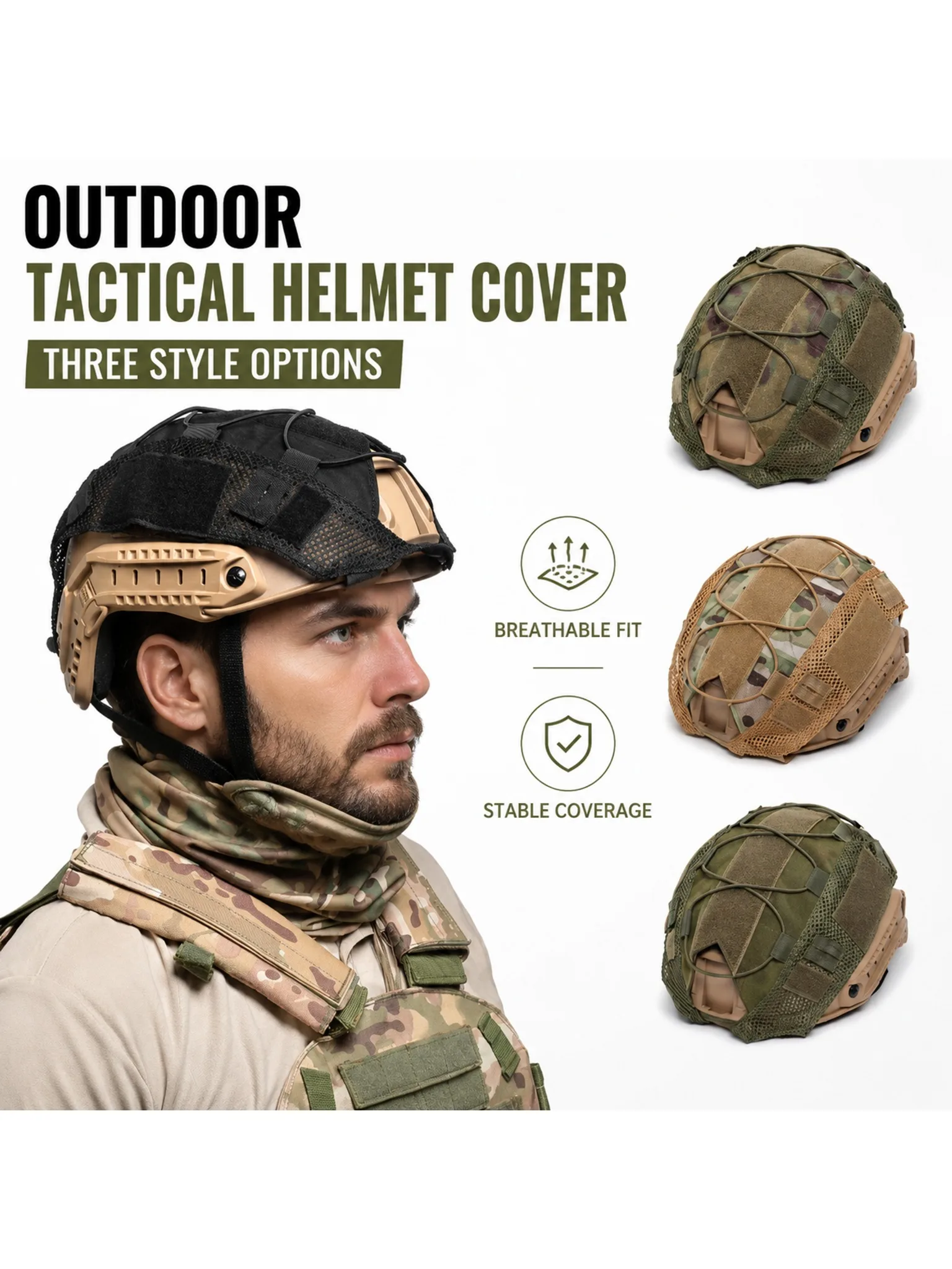 AliExpress NONE Camo Tactical Helmet Cover PJ/BJ/MH Fast Helmet Cloth with Elastic Cord Outdoor Sport Hunting Cycling Helmets Accessories