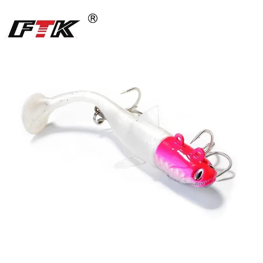 FTK Jig Head Soft Fishing Lure For Sea Bass 35g 45g 55g Wobblers Sinking 3D Eyes Jigging Lure With Treble Hook Fishing Tackle