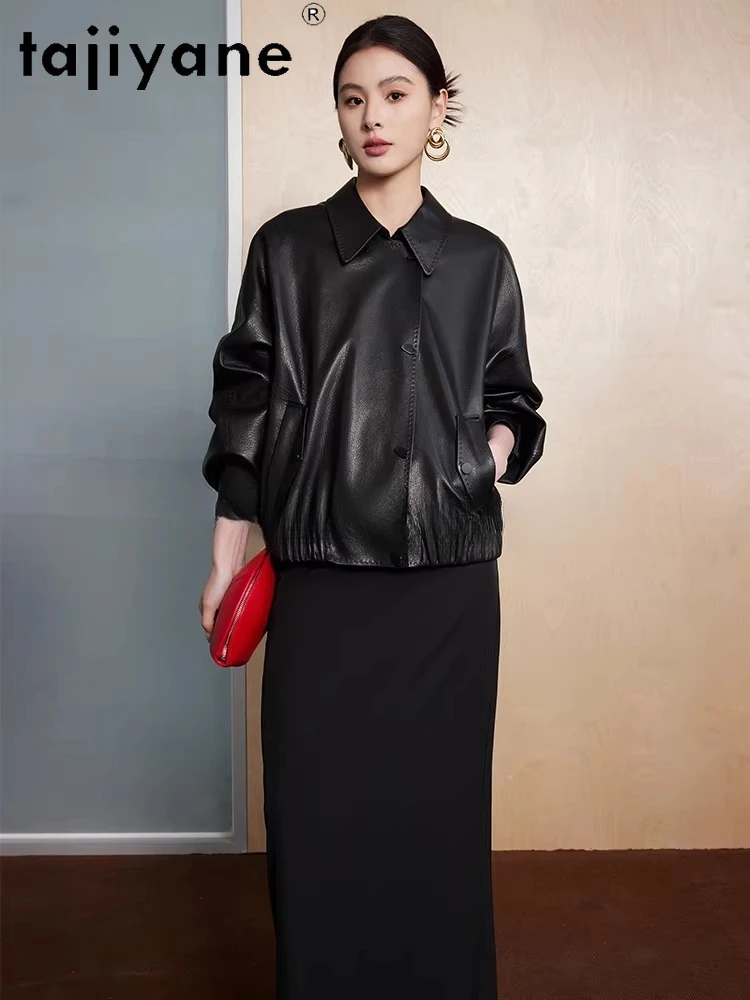 TAJIYANE 100% Top-grain Schapenvacht Leren Jas Vrouw Korte Echte Lederen Jassen Casual Dames Jas 2025 Herfst Vrouwen Kleding Byd