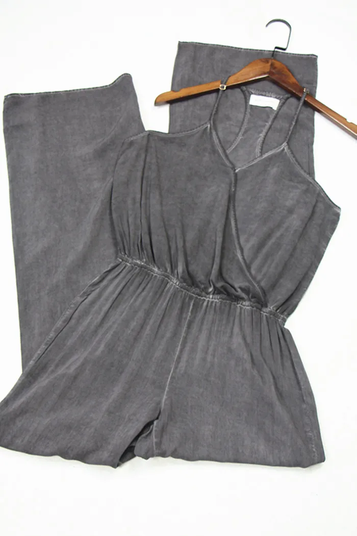 Calças de Trabalho de Verão em Rayon com Amônia de Cobre, Calças de Uma Peça com Exposição de Ombros, Calças Largas que Emagrecem, Macacões