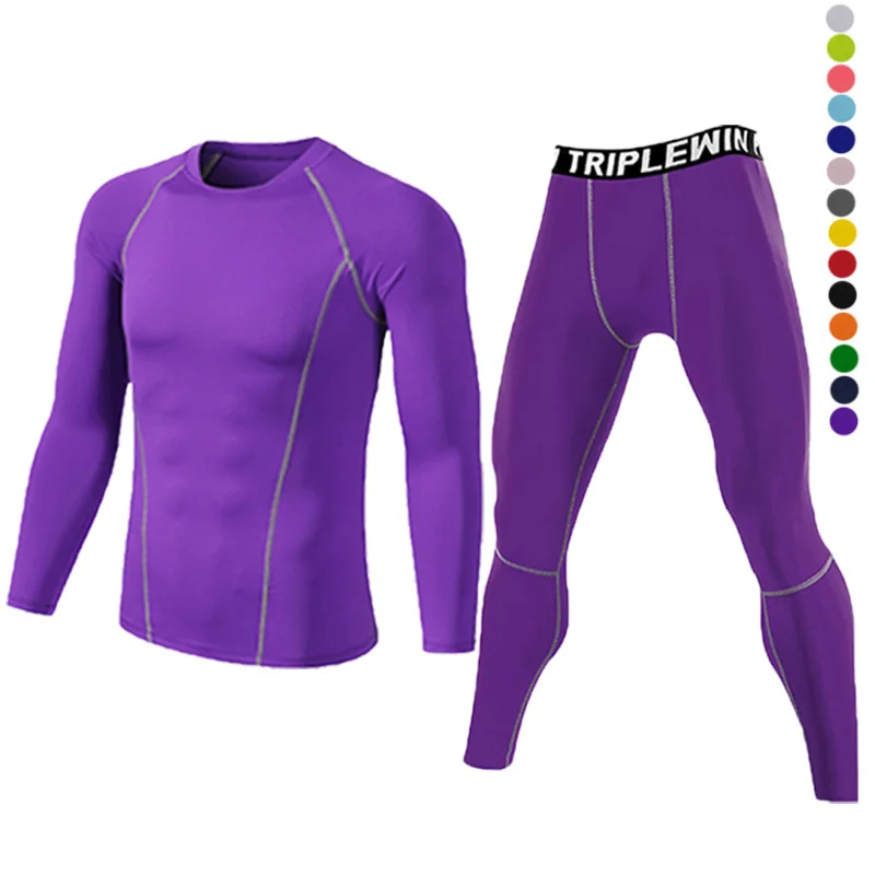 Men Long Sleeve Tracksuits GYM Fitness Tee + Leggings Men's Sport Running Set Yoga Skiing Basketball Football Clothes Suit A1109 view 4