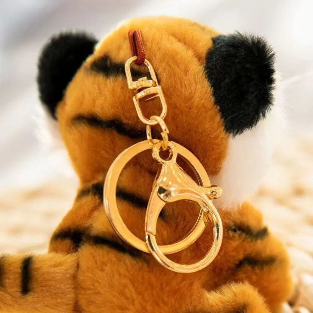 Simpatico peluche tigre portachiavi in peluche cartone animato animale farcito fascino divertente morbido portafoglio appeso decorazione bambini