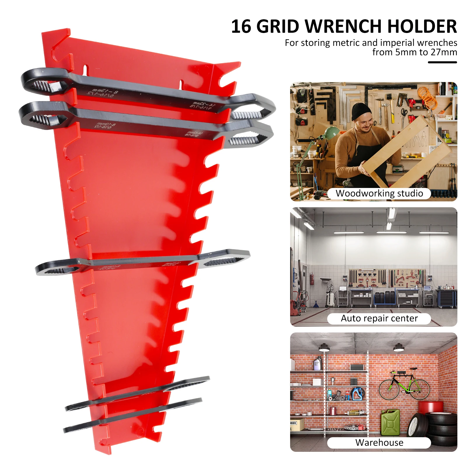 16 Holder Wall Mounted Tool Grid Multi-Purpose Wrench Tool Organizer Sorter  Storage Tray Socket Storage Rack Tools Organizer